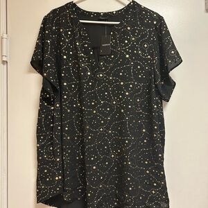Torrid Black Blouse with Short Sleeves and Speckled Design